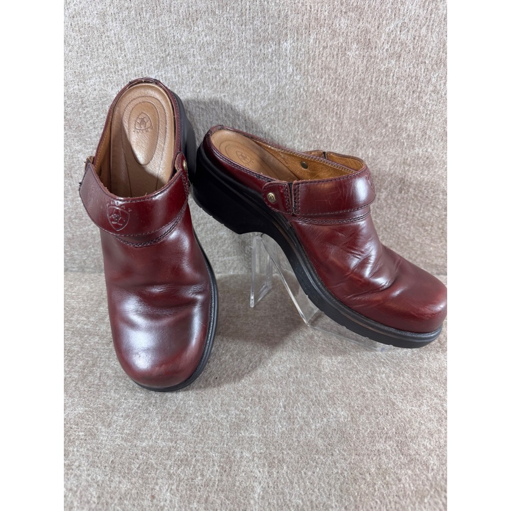 Ariat Clogs Shoes Women 10B Burgundy Leather Platform Slip On Comfort Casual